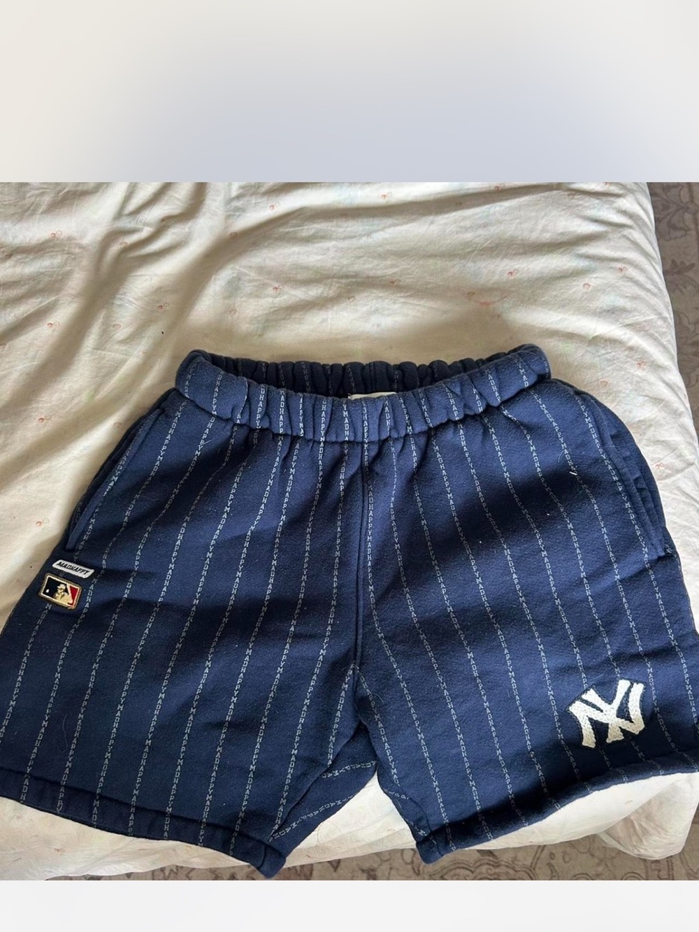 Madhappy Navy Pinstripe MLB Logo Athletic Shorts